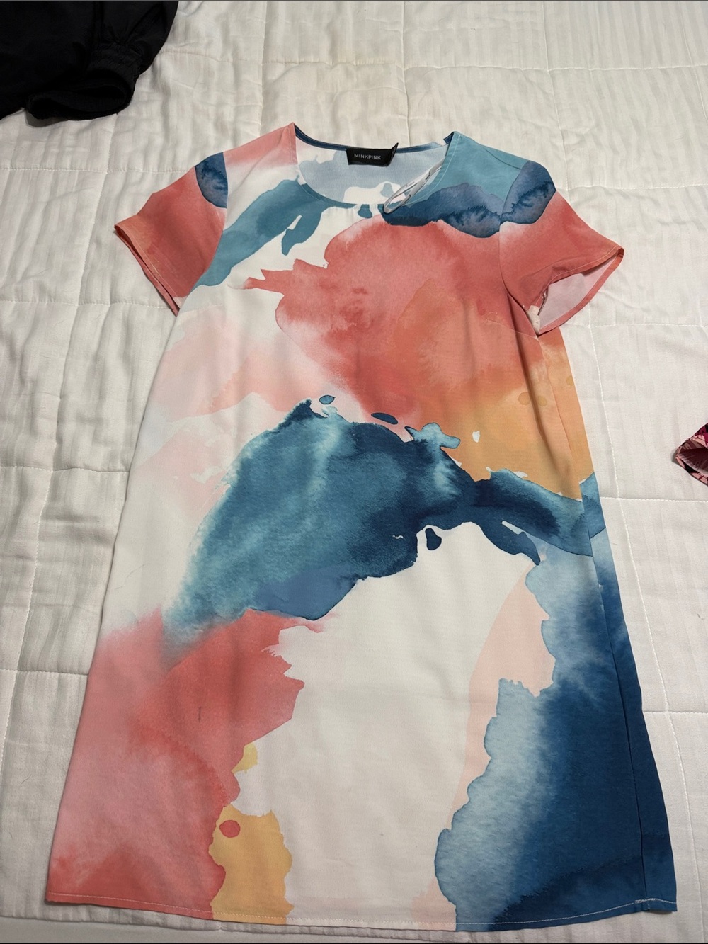MINKPINK Multicolor Watercolor Print Short Sleeve Dress